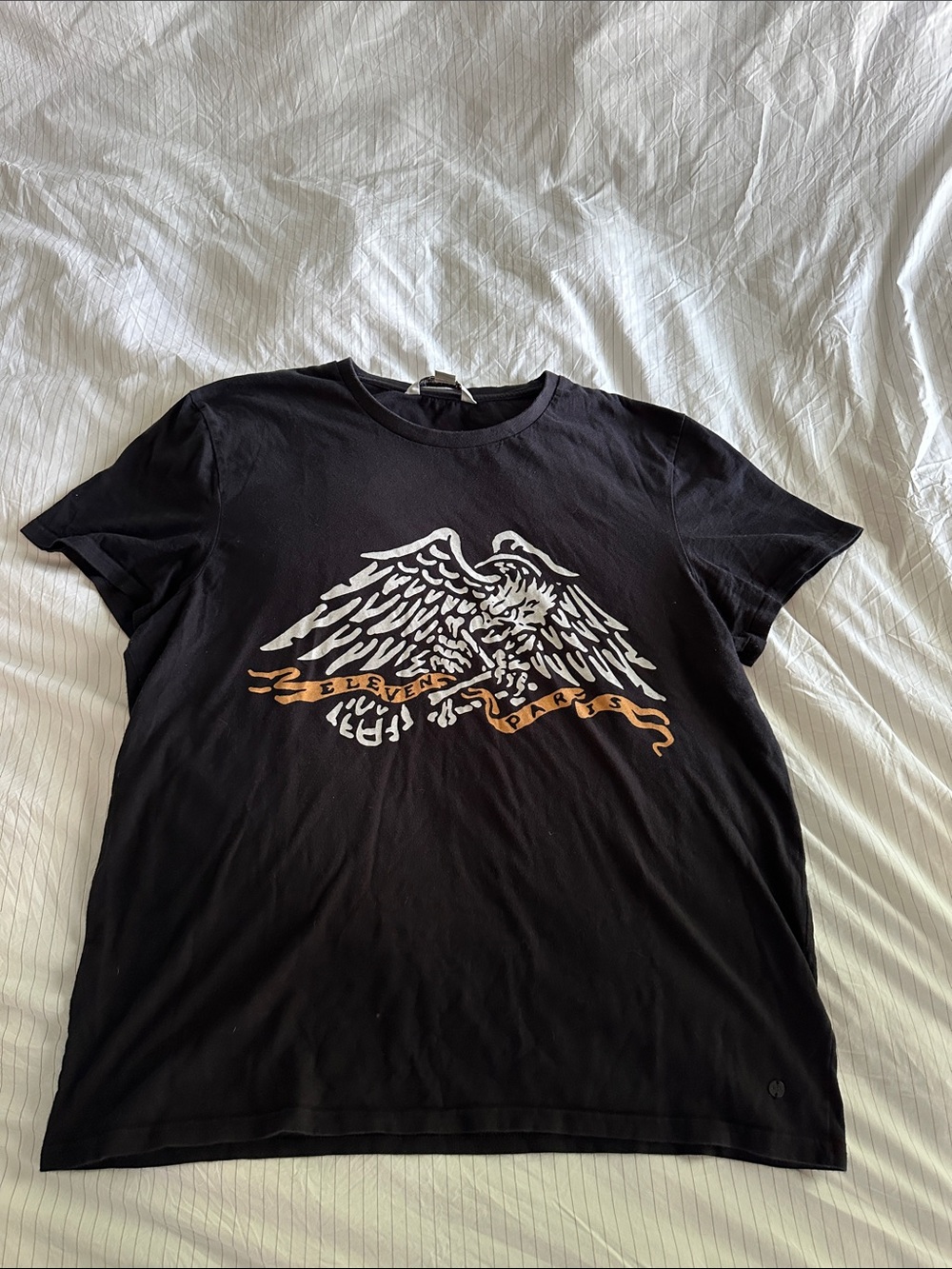 Eleven Paris - Black Tee with White and Tan Eagle Graphic - XL